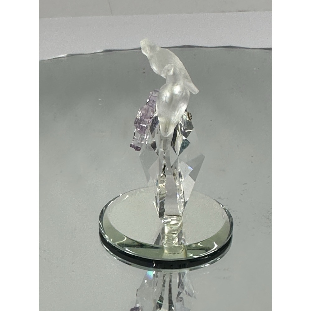 Crystal Heart & Doves Figurine On Mirror Base 2" Tall Vintage - Picture 3 of 6